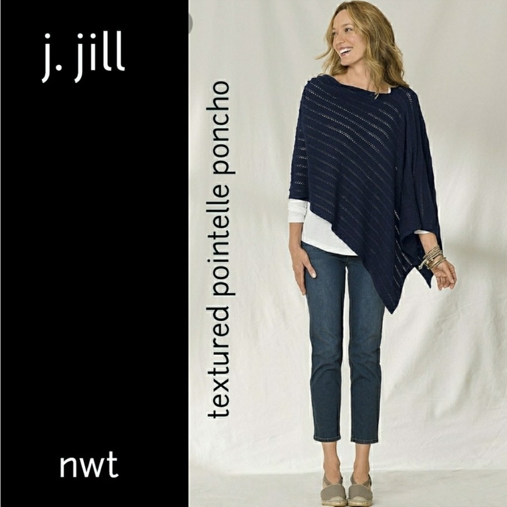 J. Jill Navy Textured Pointelle Poncho